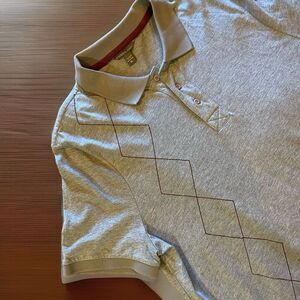 Fossil Mens Polo Shirt Size XL Gray Stitched‎ Diamond Pattern 100% Supima Cotton